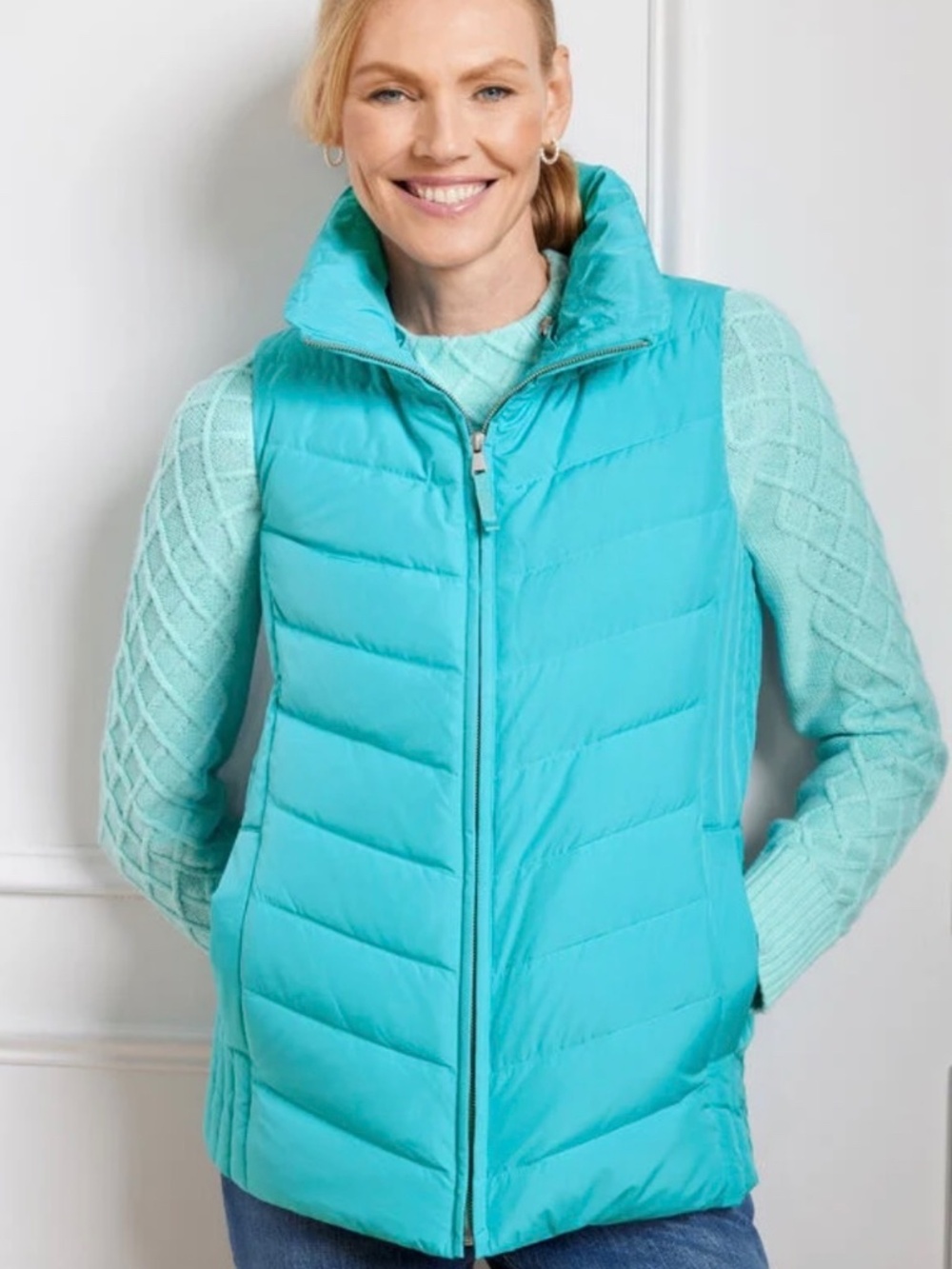 NWT Talbots Chevron Quilted Down Puffer Vest Blue Size Large NEW